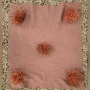 Blush Wool Baby Blanket with Faux Fur Pom Accents